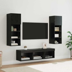 Unidades de pared para TV 5 pcs Roble Negro 60 x 30 x 30 cm
