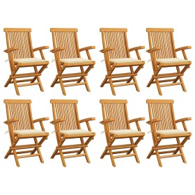 Sillas de jardín 8 uds madera teca con cojines color crema