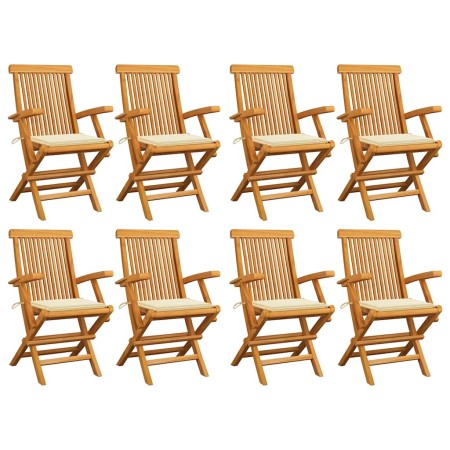 Sillas de jardín 8 uds madera teca con cojines color crema