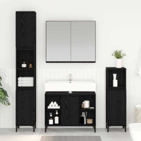 Juego de muebles de baño 3 pcs Roble negro Madera contrachapada