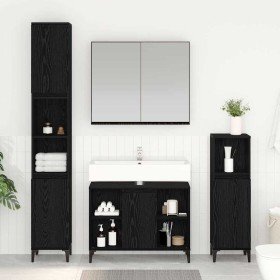 Juego de muebles de baño 3 pcs Roble negro Madera contrachapada