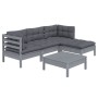 Juego de muebles de jardín 5 pzas y cojines madera pino gris de vidaXL, Conjuntos de jardín - Ref: Foro24-3096354, Precio: 35...