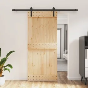 Schiebetür mit Beschlägen aus massivem Kiefernholz, 90 x 210 cm von vidaXL, Türen - Ref: Foro24-3202989, Preis: 169,82 €, Rab...