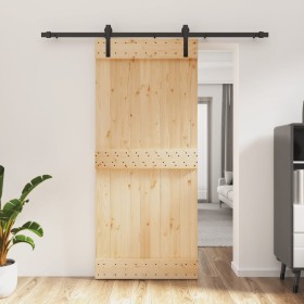 Schiebetür mit Beschlägen aus massivem Kiefernholz, 90 x 210 cm von vidaXL, Türen - Ref: Foro24-3202989, Preis: 176,67 €, Rab...