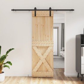 Puerta corredera con herrajes madera maciza de pino 70x210 cm