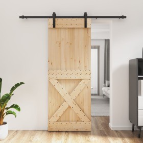 Puerta corredera con herrajes madera maciza de pino 80x210 cm