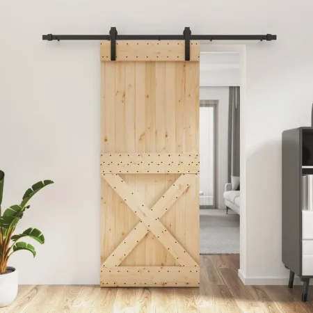 Schiebetür mit Beschlägen aus massivem Kiefernholz 85x210 cm von vidaXL, Türen - Ref: Foro24-3203000, Preis: 177,49 €, Rabatt: %
