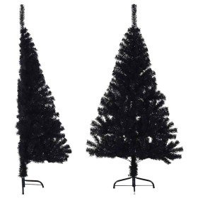 Medio árbol de Navidad artificial con soporte PVC negro 150 cm