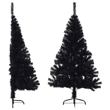Medio árbol de Navidad artificial con soporte PVC negro 150 cm