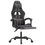 Silla gaming giratoria y reposapiés cuero sintético negro gris