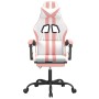 Silla gaming giratoria y reposapiés cuero sintético blanco rosa