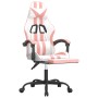 Silla gaming giratoria y reposapiés cuero sintético blanco rosa