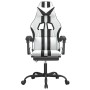 Silla gaming giratoria reposapiés cuero sintético blanco negro