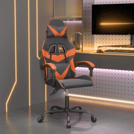 Silla gaming giratoria cuero sintético negro y naranja
