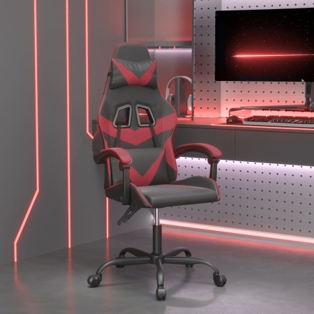 Silla gaming giratoria cuero sintético negro y rojo vino tinto