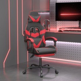 Silla gaming giratoria y reposapiés cuero sintético negro rojo