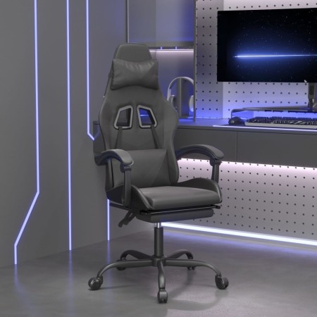 Silla gaming giratoria y reposapiés cuero sintético negro