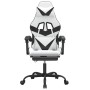 Silla gaming giratoria reposapiés cuero sintético blanco negro