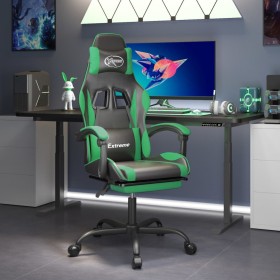 Silla gaming giratoria y reposapiés cuero sintético negro verde