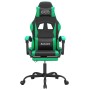 Silla gaming giratoria y reposapiés cuero sintético negro verde