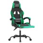 Silla gaming giratoria y reposapiés cuero sintético negro verde