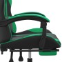 Silla gaming giratoria y reposapiés cuero sintético negro verde