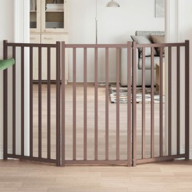Puerta de perros plegable 3 paneles madera abeto marrón 150 cm en Casetas y cercados para perros | Comprar online en Foro24