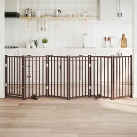 Puerta de perros plegable 6 paneles madera abeto marrón 300 cm