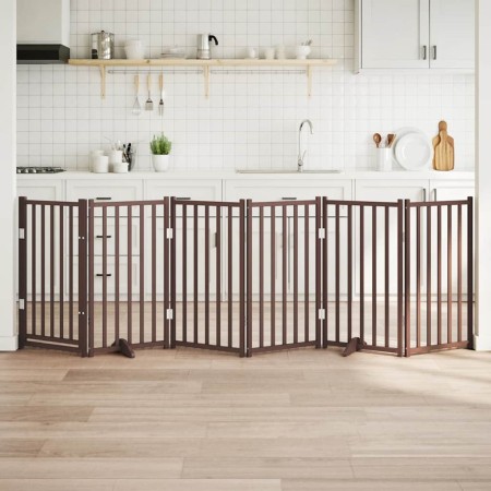 Puerta de perros plegable 6 paneles madera abeto marrón 300 cm