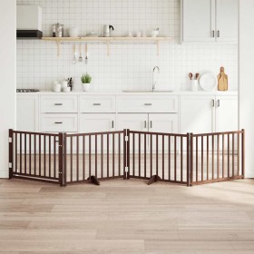 Puerta de perros plegable 4 paneles madera abeto marrón 320 cm