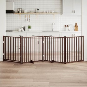 Puerta de perros plegable 4 paneles madera abeto marrón 320 cm en Casetas y cercados para perros | Comprar online en Foro24