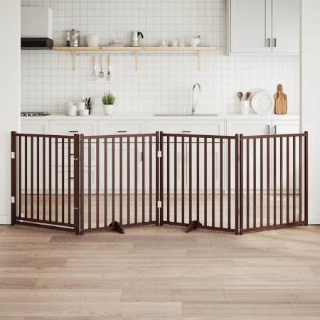 Puerta de perros plegable 4 paneles madera abeto marrón 320 cm en Casetas y cercados para perros | Comprar online en Foro24