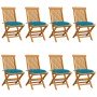 Sillas de jardín 8 uds madera maciza de teca cojines azul claro