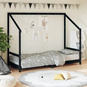 Black pine wood children's bed frame 80x200 cm by vidaXL, Cribs and beds for children - Ref: Foro24-835702, Price: 100,85 €, ...
