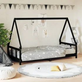Black pine wood children's bed frame 90x190 cm by vidaXL, Cribs and beds for children - Ref: Foro24-834464, Price: 132,87 €, ...