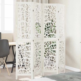 Biombo separador de 4 paneles madera maciza Paulownia blanco