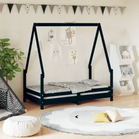 Black pine wood children's bed frame 70x140 cm by vidaXL, Cribs and beds for children - Ref: Foro24-834488, Price: 84,99 €, D...