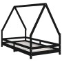 Black pine wood children's bed frame 90x190 cm by vidaXL, Cribs and beds for children - Ref: Foro24-834494, Price: 98,43 €, D...