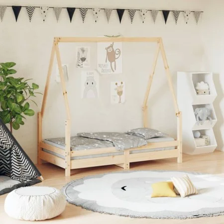 Solid pine wood bed frame for children 70x140 cm by vidaXL, Cribs and beds for children - Ref: Foro24-834486, Price: 109,78 €...