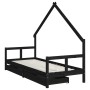 Children's bed frame with black pine wood drawers 80x200cm by vidaXL, Cribs and beds for children - Ref: Foro24-834551, Price...