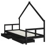 Kinderbettgestell mit Schubladen aus schwarzem Kiefernholz, 80 x 200 cm von vidaXL, Kinderbetten und Betten für Kinder - Ref:...
