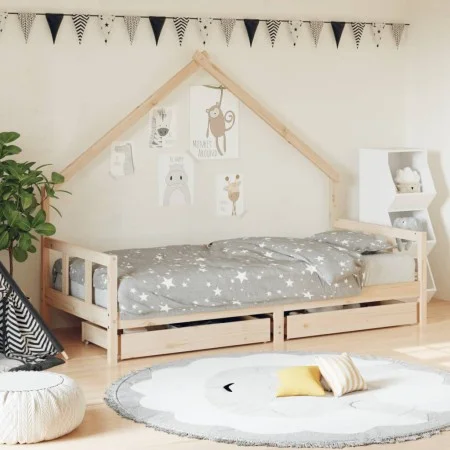 Children's bed frame with pine wood drawers 90x190 cm by vidaXL, Cribs and beds for children - Ref: Foro24-834546, Price: 120...