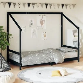 Black pine wood children's bed frame 90x190 cm by vidaXL, Cribs and beds for children - Ref: Foro24-835714, Price: 100,12 €, ...