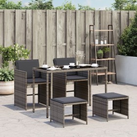 Set comedor de jardín 5 piezas con cojines ratán sintético gris