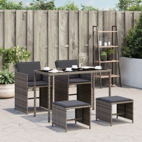 Set comedor de jardín 5 piezas con cojines ratán sintético gris en Conjuntos de jardín | Comprar online en Foro24