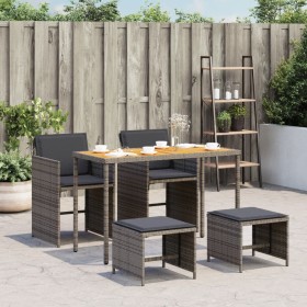 Set comedor de jardín 5 piezas con cojines ratán sintético gris