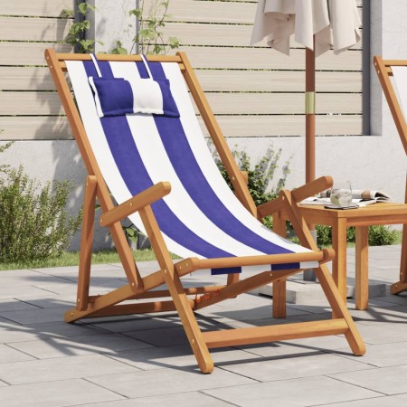 Silla playa plegable madera maciza eucalipto y tela azul blanco en Sillas de jardín | Comprar online en Foro24