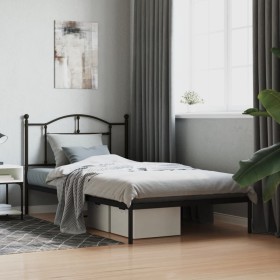 Bed frame with black metal headboard 107x203 cm by vidaXL, Beds and slatted bases - Ref: Foro24-353435, Price: 82,22 €, Disco...