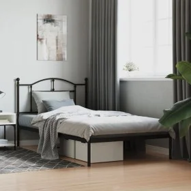 Bed frame with black metal headboard 107x203 cm by vidaXL, Beds and slatted bases - Ref: Foro24-353435, Price: 80,90 €, Disco...