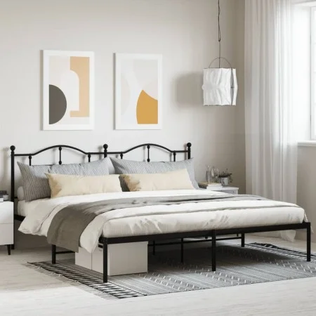 Bed frame with black metal headboard 193x203 cm by vidaXL, Beds and slatted bases - Ref: Foro24-353445, Price: 116,73 €, Disc...